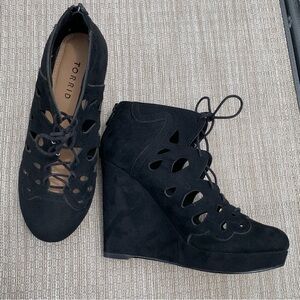 Torrid wedged, laced up booties size 8 1/2